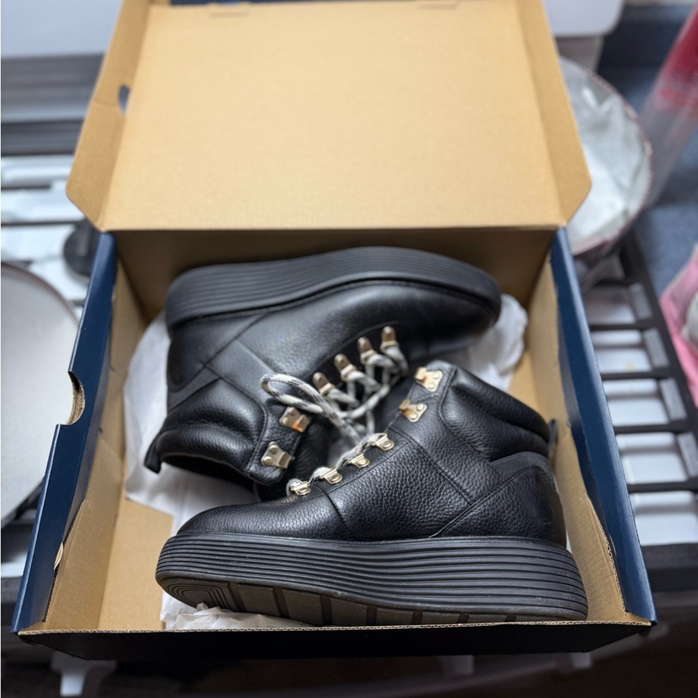 Cole Haan Black Leather Platform Hiker Boots